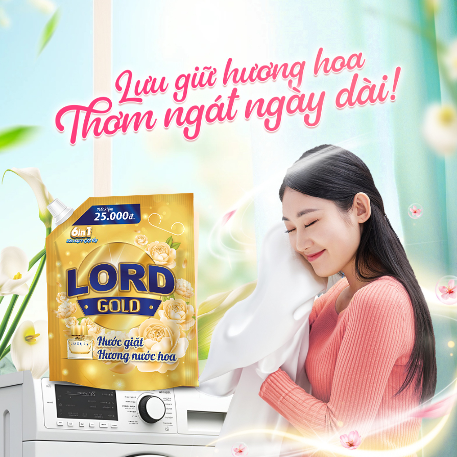 Không chỉ sạch vết bẩn — Nước Giặt Lord Gold còn lưu hương sang trọng cả ngày