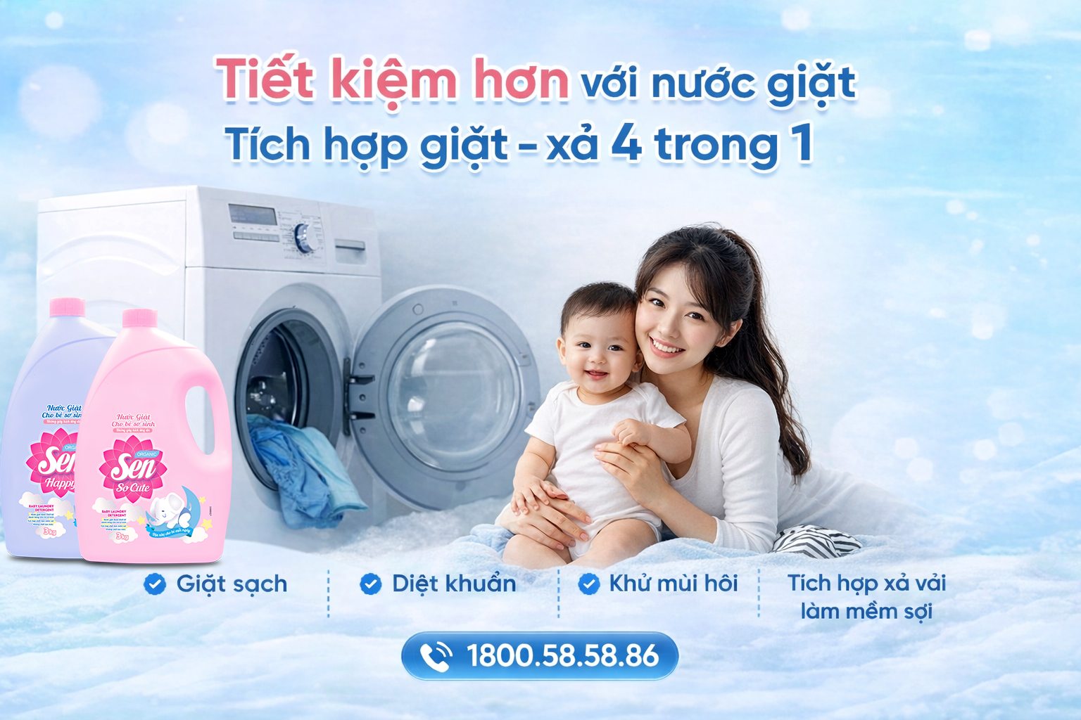 Nước giặt cho bé sơ sinh Sen – Lựa chọn dịu nhẹ, an toàn cho làn da non nớt