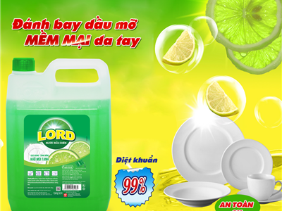 Nước rửa chén Lord hương chanh - Sạch nhanh & sáng bóng, diệt khuẩn 99%